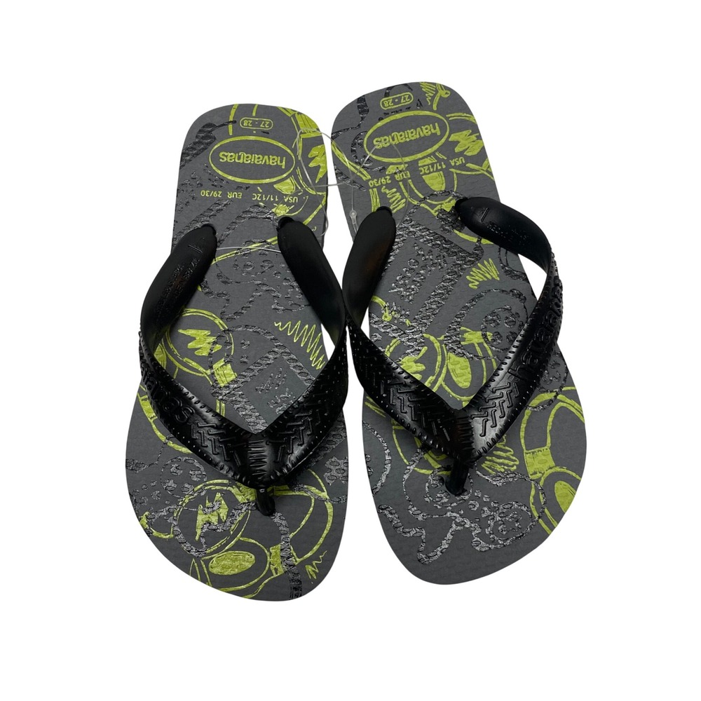 Havaianas Kids Game Over Flip Flops Grey Lime Green Game Sandals 11/12C NWT